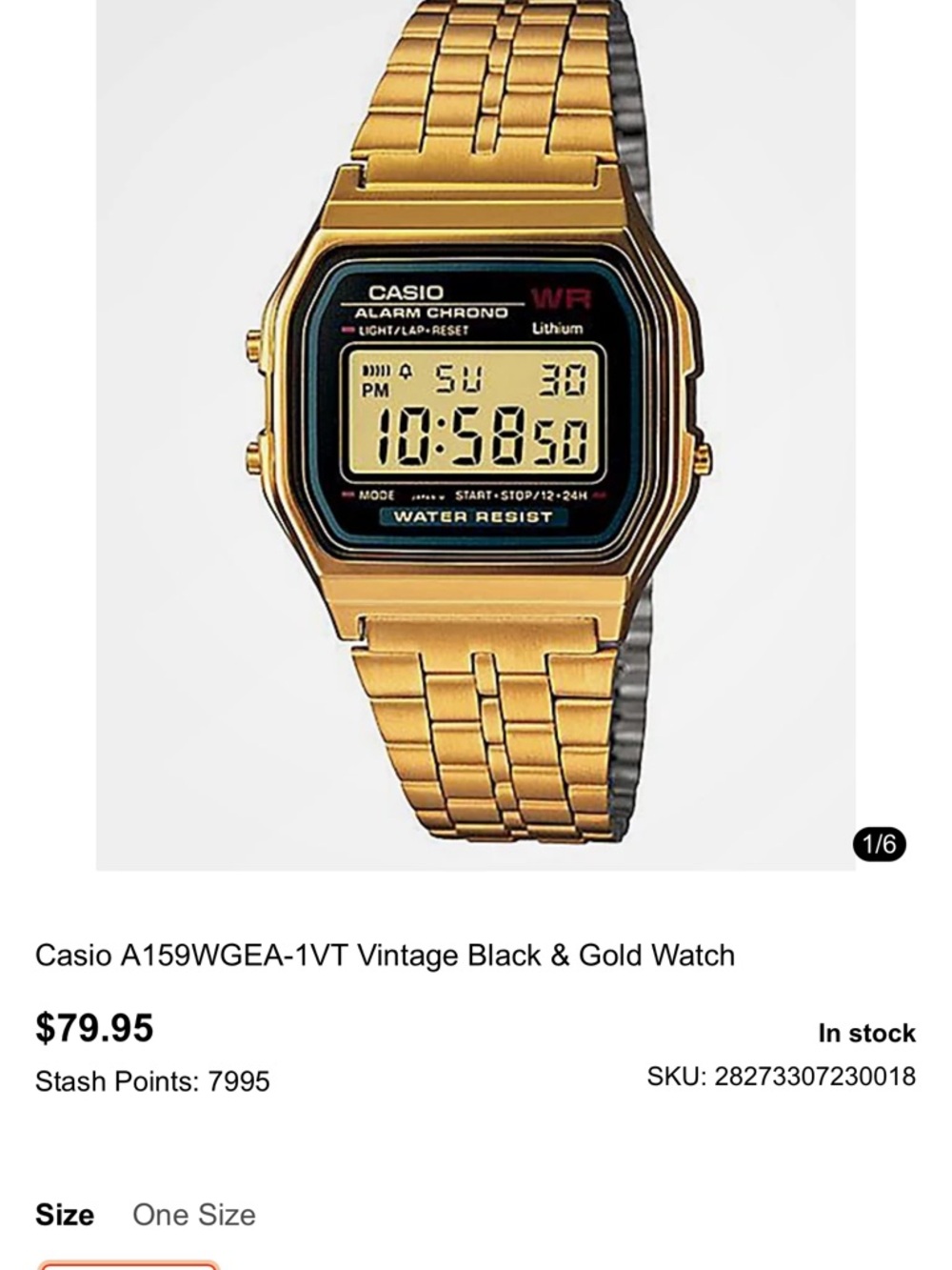 Casio Gold and Black Digital Bracelet Watch